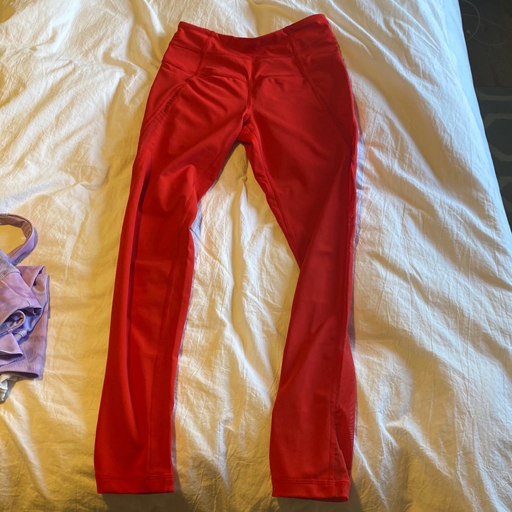Zella red leggings high waist mesh
